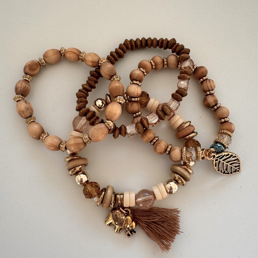 Brown Earthy Beaded Bracelet with Charms and Tassel